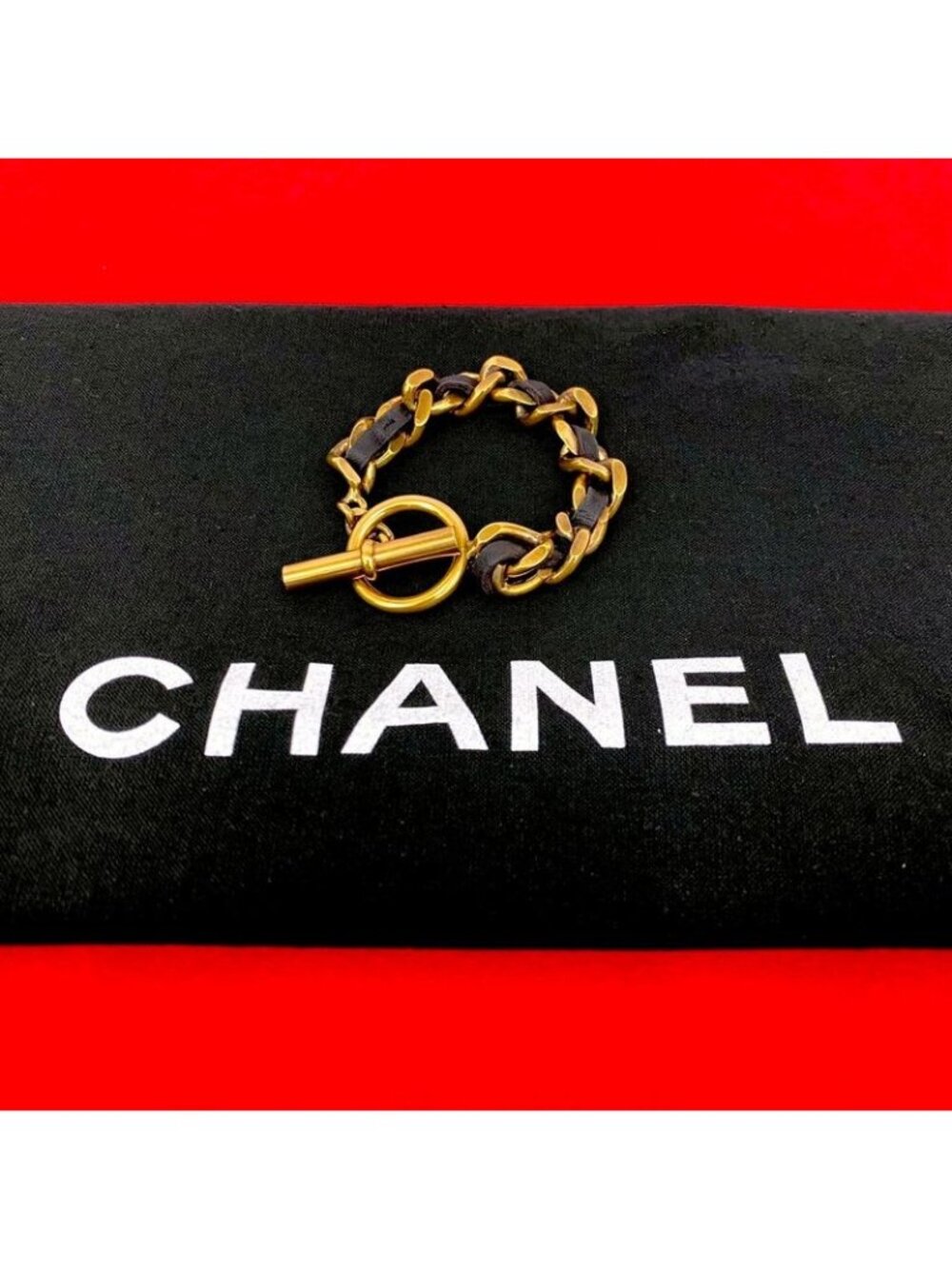 Chanel Chain Leather GP Bracelet Bangle - Picture 1 of 5